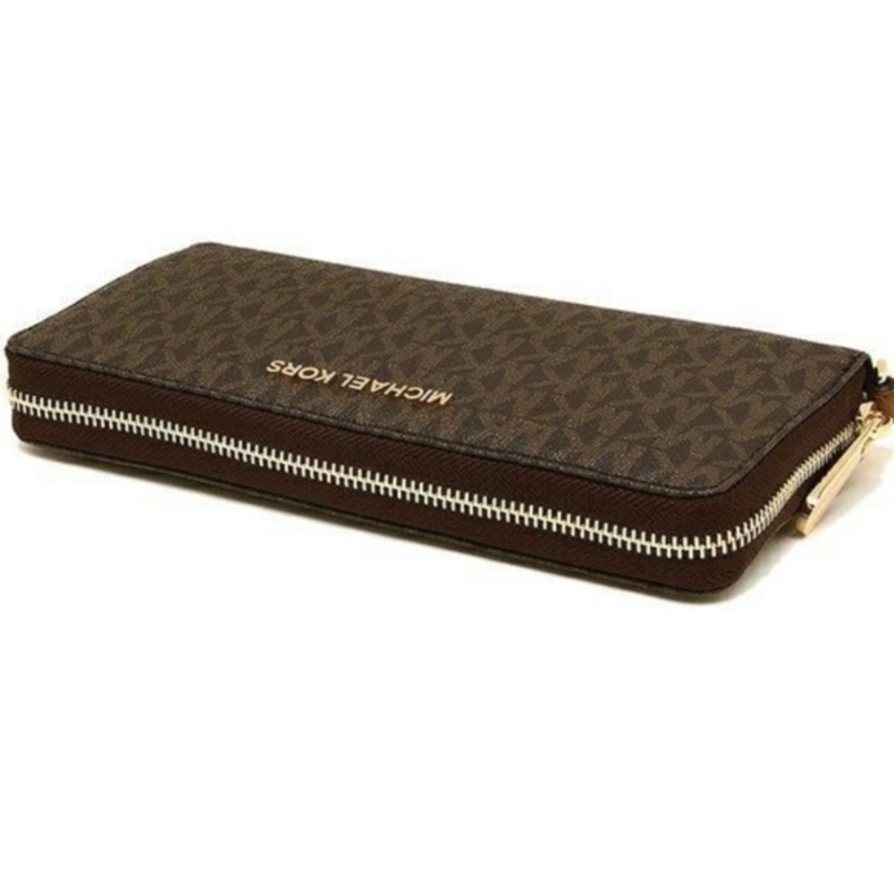 Michael Kors Jet Set Travel Large Travel CONTINENTAL Wristlet-Wallet Brown - Picture 1 of 11